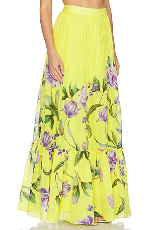 HEMANT AND NANDITA Pintuck Maxi Skirt in Yellow. Size XXS. Also