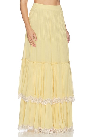 HEMANT AND NANDITA Pintuck Maxi Skirt in Yellow