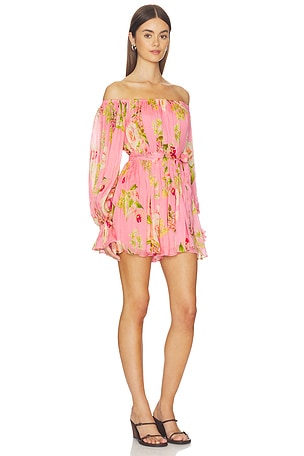 HEMANT AND NANDITA Off Shoulder Romper With Tie Up Belt in Pink