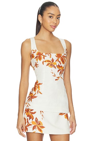 HEMANT AND NANDITA Square Neck Top in Ivory, Orange