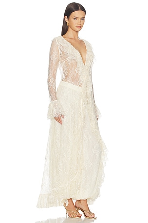 HEMANT AND NANDITA Ruffled Front Open Cape in White