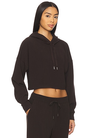 Beyond Yoga Breathe Easy Ribbed Cropped Hoodie in Brown
