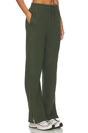 Beyond Yoga Luxe Fleece Slit Wide Leg Pant in Olive