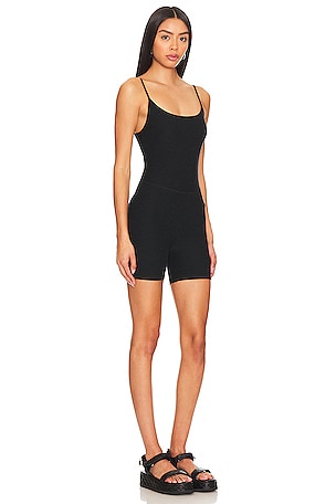 Beyond Yoga Spacedye Keep Pace Biker Romper in Black