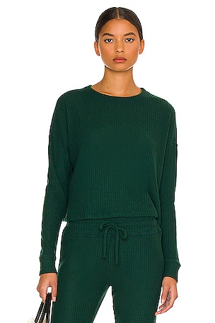 Beyond Yoga Brushed Up Cropped Pullover in Forest Green | REVOLVE