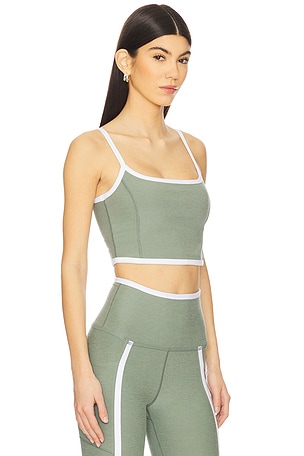 Beyond Yoga Beyond yoga tanque alto recortado spacedye new moves en color verde salvia talla XS en Grey Sage Heather & Cloud White - Sage