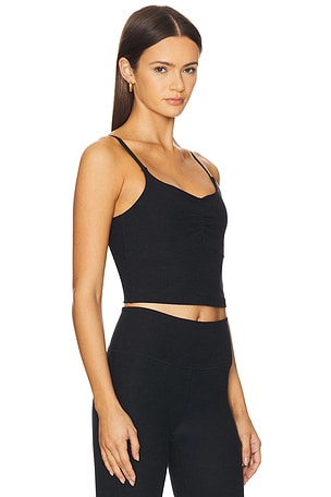 Beyond Yoga Spacedye Raised The Barre Shirred Cropped Tank Top in Black
