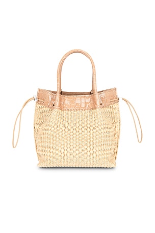 BY FAR Baby Kayla Raffia & Croco Embossed Handbag in Neutral