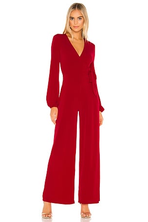 BCBGeneration Wrap Tied Knit Jumpsuit in Ruby Red REVOLVE