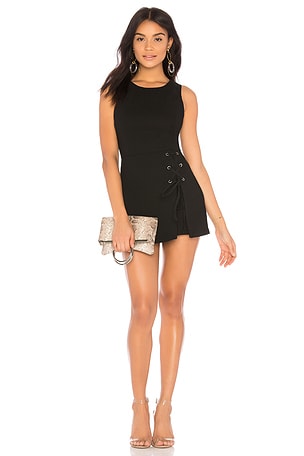 BCBGeneration Lace Up Skirt Overlay Romper in Black | REVOLVE