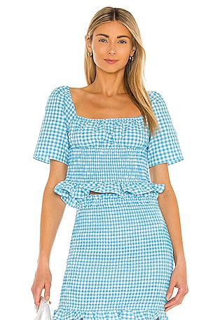 Stretch Seersucker Gingham Blouse BCBGeneration