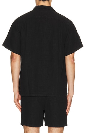 Bather Linen Camp Shirt in Black