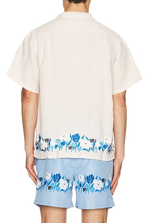 Bather Pearl Lawn Linen Camp Shirt in White. Size S. Also