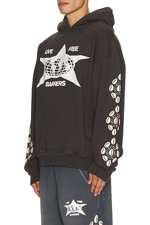 Barriers Worldwide Cowrie Shell Hidden Pocket Hoodie in Black