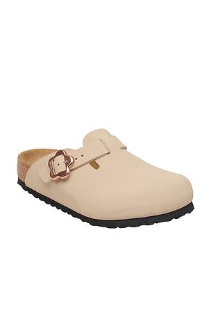 BIRKENSTOCK Boston Kids Flower Buckle Clog in Beige