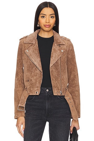 Coffee Bean Suede Cropped Moto Jacket BLANKNYC