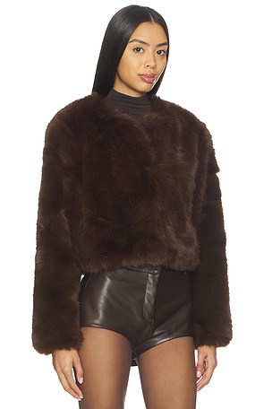 BLANKNYC Crop Faux Fur Coat in Brown