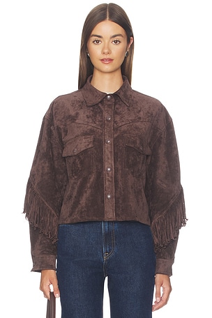 BLANKNYC Cropped Fringe Jacket in Brown