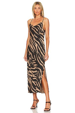 Bella Dahl Maxi Bias Slip Dress in Gold Zebra Print | REVOLVE