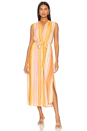 Vince Double V Neck Satin Dress in Sunshine REVOLVE