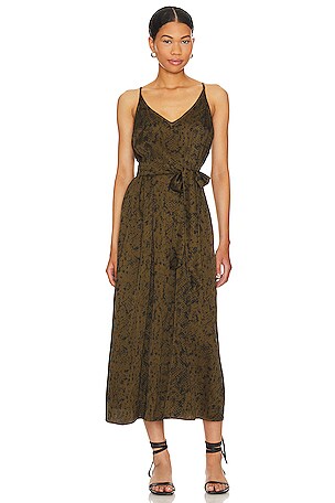 Bella Dahl V Neck Midi Dress in Olive Snake | REVOLVE