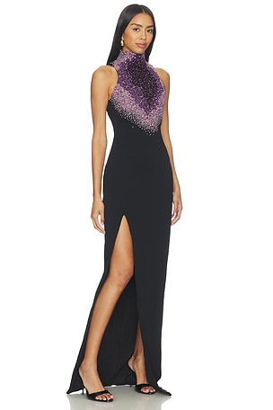 BALMAIN Amethyst Pearl Embroidered Dress in Black