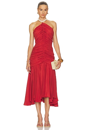 Shell Detail Draped Crepe Long Dress BALMAIN