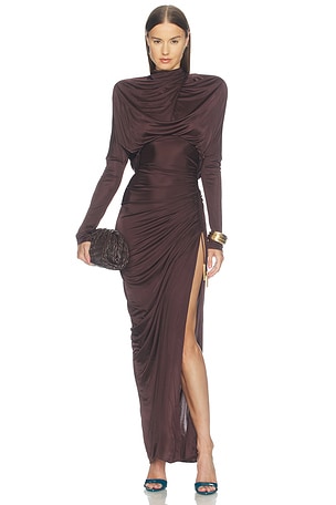 Open Back Slit Viscose Jersey Long Dress BALMAIN