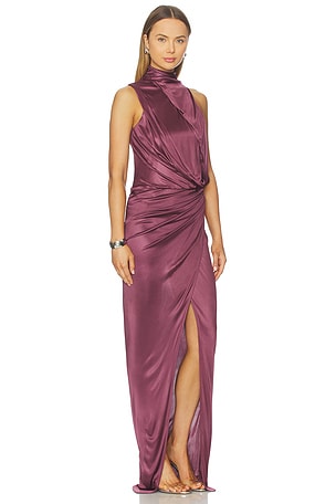 BALMAIN Interlock Halterneck Long Dress in Purple. Size 38/4. Also