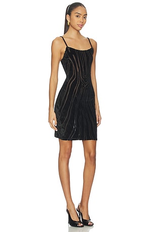 BALMAIN Thin Straps Zebra Mini Dress in Black. Size 3. Also