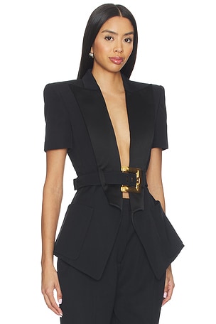 BALMAIN Tailored Grain De Poudre Jacket in Black & Noir in Black. Size 36. Also