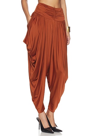 BALMAIN Pleated Fluid Jersey Shiny Pant in Rust