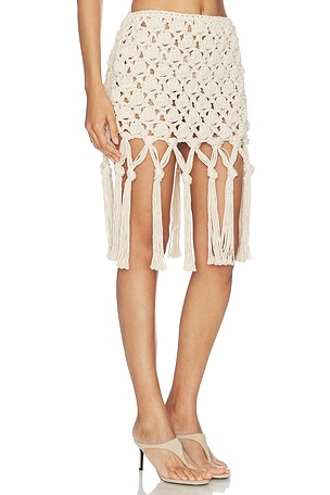 BALMAIN Crochet Cotton Knit Skirt in Beige. Size M. Also