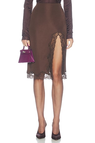 Lace Viscose Knit Slit Knee Length Skirt BALMAIN