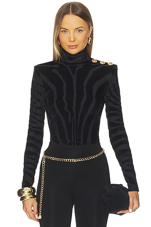 Buttoned Bouclette Zebra Top BALMAIN