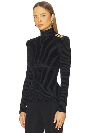 Buttoned Bouclette Zebra Top BALMAIN