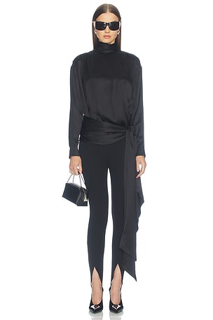 Bow No Shoulder Pads Silk Satin Blouse BALMAIN