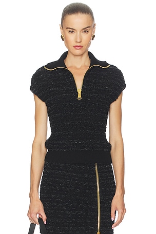 Zipped Short Sleeve Tweed Top BALMAIN