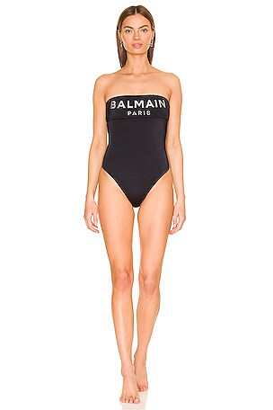 Balmain ワンピース BALMAIN Bandeau Bikini One Piece in Black | REVOLVE