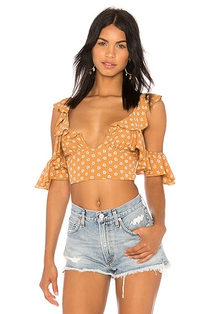 Blue Life Call Me Ruffle Top in Primrose Polka Dot Butterscotch REVOLVE