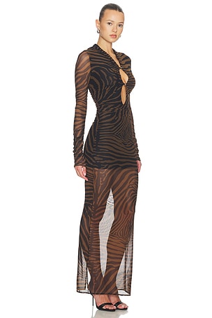 Blumarine Print Net Dress in Brown