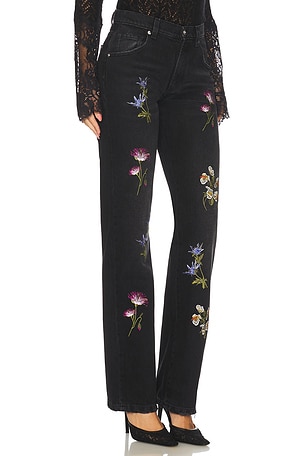 Blumarine Embroidered Denim Straight Leg in Black