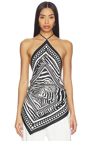 Blumarene prent twill top en color negro, blanco