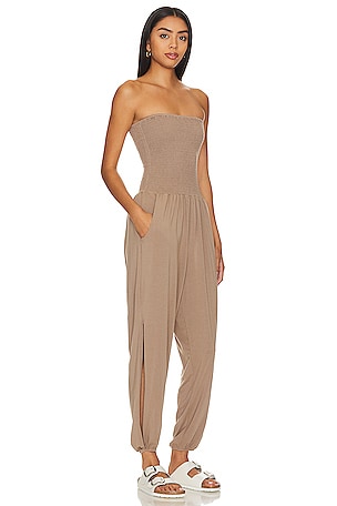 Bobi Strapless Jumpsuit in Taupe