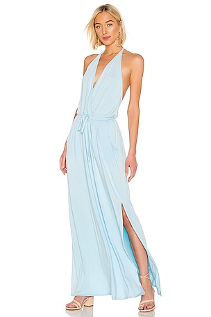 knit print dress Baby Blue Multi Stripe Maxi Neckline:Collared