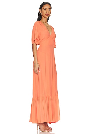 Bobi Black Flutter Sleeve Maxi Dress in Coral