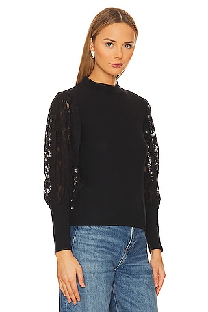 Bobi Lace Long Sleeve Sweater in Black