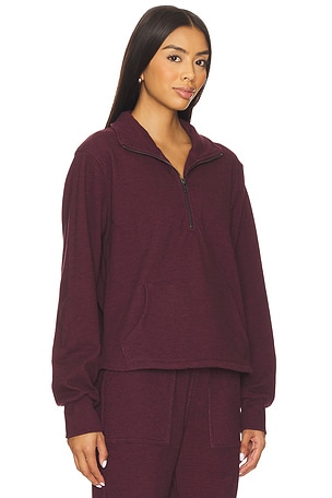 Bobi Half Zip Funnel Neck Sweatshirt in Burgundy