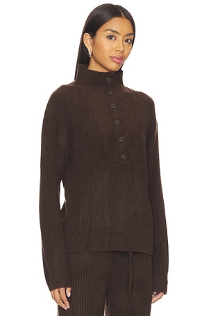 Bobi Button Funnel Neck Sweater in Charcoal