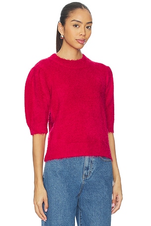 Bobi Mock Neck Puff Sleeve Sweater in Red